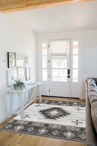 Well Woven Southwestern Rodrigo 5'3" x 7'3" Grey Area Rug in White Scandinavian Entryway