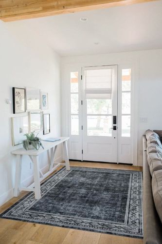 Fashionwu Vintage Area Rug 5x7 Grey Rug for Bedroom Machine Washable Floor Mat for Office Geometric Patio Dining Room Rug Aesthetic Carpet Non-Shedding Anti-Slip Floor Mat, Gem Printed, Gray in White Scandinavian Entryway