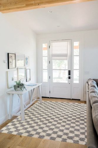 Balta Rugs Oslo Checkered Shag Rug, Gray, 5' 3" x 7' in White Scandinavian Entryway