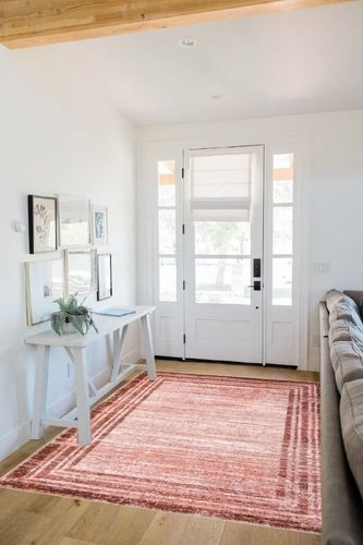 Lahome Modern Abstract Area Rug, Washable 5x7 Bedroom Area Rugs Girls for Living Room Dining Room Soft Stain Resisitant Minimalist Bordered Solid Large Entryway Floor Carpet, Pink in White Scandinavian Entryway