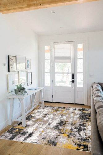 Rugshop Tralee Modern Abstract Stain Resistant Area Rug 5' x 7' Yellow in White Scandinavian Entryway