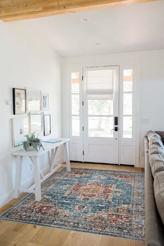 Area Rugs for Living Room: 5x7 Rug for Bedroom Machine Washable with Non Slip Backing Non Shedding, Boho Medallion Floral Large Carpet for Dining Room Nursery Home Office Indoor Decor Blue/Red in White Scandinavian Entryway