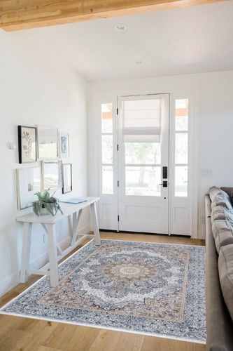 5x7 Area Rugs for Living Room: Machine Washable Rug with Non-Slip Backing Non-Shedding Stain Resistant, Boho Carpet for Bedroom Dining Room Nursery Home Office Indoor Decor (Blue/Brown) in White Scandinavian Entryway