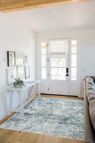 Miukiki 5x7 Area Rugs for Living Room,Anti-Slip Backing Washable Rug,Stain Resistant Abstract Area Rugs,Ultra-Thin Large Home Decor Rug (Blue/Bean Green,5'x7') in White Scandinavian Entryway