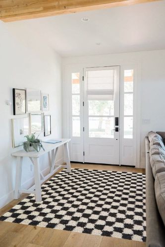 Balta Rugs Oslo Checkered Shag Rug, Black, 5' 3" x 7' in White Scandinavian Entryway