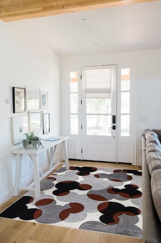 Gertmenian Disney Mickey Mouse Rug Textured Floor Mat Home Decorations Kits Play Room Decor Study Area Carpet; 5x7 Standard; Ears Puzzle Geometric White Gray Black Red ; 46626 in White Scandinavian Entryway