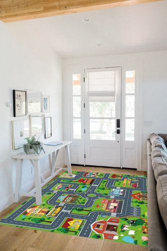LTKOUGFAM Kids Carpet Playmat, Rug for Playroom, Mat, Kids Play Rugs Town City Road Map Rug, Extra Large Boys, Track Play Rug Bedroom, Living Room, 78.7X 59 Inch in White Scandinavian Entryway