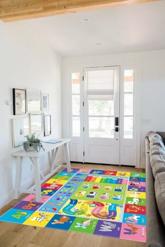 Kids Play Rug for Baby Play Mat for Floor, 78.7 x 59 Inches Kids Rugs for Playroom, Playtime Collection ABC, Numbers, Animals, Month, Season Educational Area Rug for Kids Room Classroom in White Scandinavian Entryway