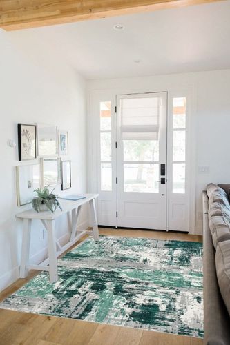 LUXE WEAVERS Abstract Distressed Green 5x7 Area Rug for Living Room in White Scandinavian Entryway