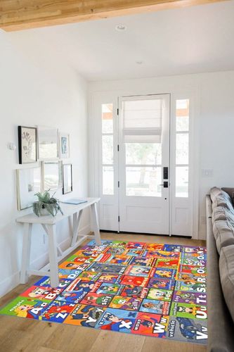 KC Cubs DC Super Hero Rug - ABC Alphabet - Traits & Emotions Playrug - Educational & Learning Carpets - Children’s Play - Rectangular Kids Play Carpet - Toddlers 2 & Up - Playroom, Classroom, Bedroom in White Scandinavian Entryway