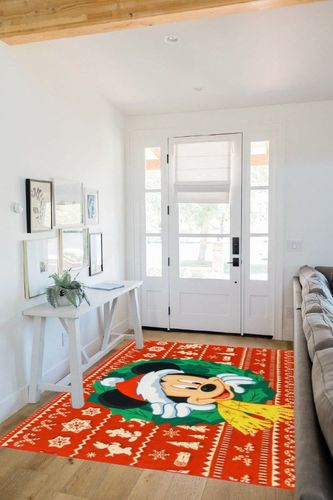 Gertmenian Kids Playroom & Game Room Carpet Disney Mickey Mouse Childrens Rug Kids Home Decor, Area Carpet for Boys & Girls Playroom, Bedroom 54x78 Large, Red & Green M&M Holiday Wreath, 46689 in White Scandinavian Entryway