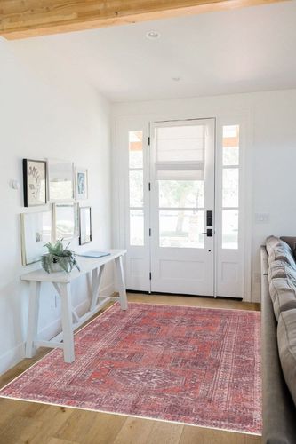 Adiva Rugs Machine Washable Area Rug with Non Slip Backing for Living Room, Bedroom, Bathroom, Kitchen, Printed Vintage Home Decor, Floor Decoration Carpet Mat (RED/Brown, 5' x 7') in White Scandinavian Entryway