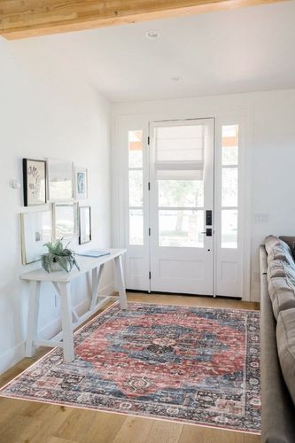 Roxstand 5x7 Area Rugs, Stain Resistant Machine Washable Area Rugs with Non-Slip Backing, Vintage Rugs for Bedroom, Living Room, Large Soft Low Pile Area Rug (Navy/Red, 5'x7') in White Scandinavian Entryway