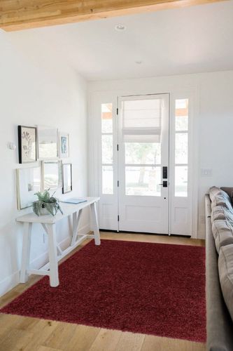 Well Woven Elle Basics | Emerson Shag Deep Red | Textured (5'3" x 7'3") Area Rug in White Scandinavian Entryway