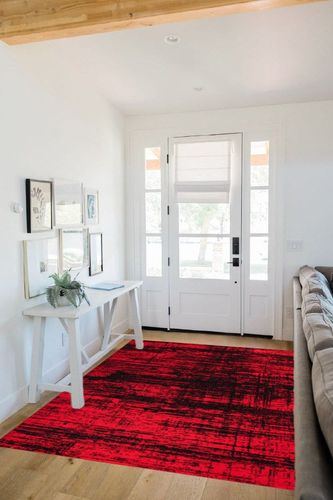 Antep Rugs Abstract 5x7 Modern Indoor Area Rug Amg045 (Red, 5'3" x 7') in White Scandinavian Entryway
