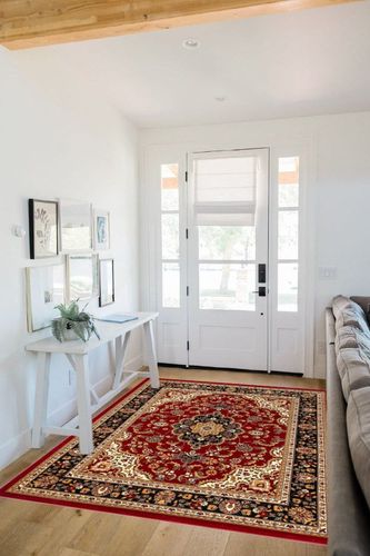Noble Medallion Red Persian Floral Oriental Formal Traditional Area Rug 5x7 (5'3" x 7'3") Easy to Clean Stain Fade Resistant Shed Free Modern Contemporary Transitional Soft Living Dining Room Rug in White Scandinavian Entryway