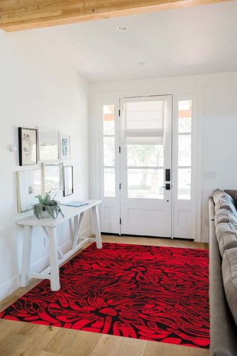 Antep Rugs Floral 5x7 Abstract Indoor Area Rug Siesta (Red Black, 5'3" x 7') in White Scandinavian Entryway