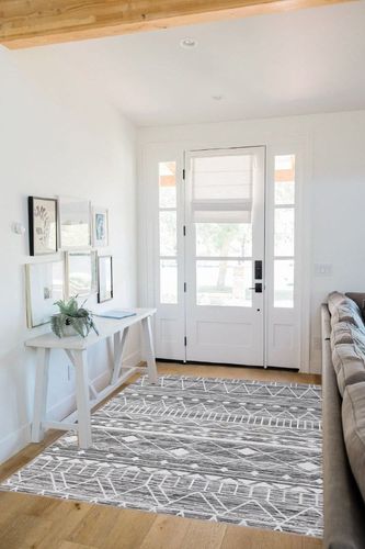 Syalife Washable Living Rug Vintage Area Outdoor Rugs, 5'x 7' Rug with Non Slip Backing, Ultra-Thin Medallion Distressed Non-Shedding Boho Rug Floor Indoor Rug (Grey/White, 5'x 7') in White Scandinavian Entryway