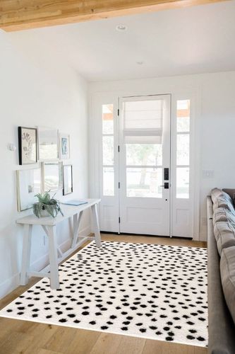 Hauteloom Tilos Dalmatian Living Room Bedroom Nursery Shag Area Rug - Shaggy Carpet - Dot Pattern - High Plush Pile - Black, White - 5'3" x 7' in White Scandinavian Entryway