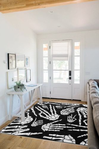 ALAZA Black White Halloween Skeleton Hand Area Rug Rugs for Living Room Bedroom 7' x 5' in White Scandinavian Entryway