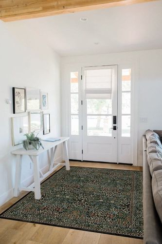 RUGGABLE Morris & Co Washable 5x7 Area Rug, Dark Green, Premium Rugs for Living Room, Bedroom, Kitchen, Office, Classroom with Gripper Non Slip Pad in White Scandinavian Entryway