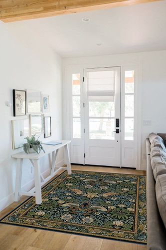 RUGGABLE Morris & Co Washable 5x7 Area Rug, Strawberry Thief Indigo, Premium Rugs for Living Room, Bedroom, Kitchen, Office, Classroom with Gripper Non Slip Pad in White Scandinavian Entryway