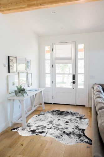NEOCOZY Exquisite Cowhide Rug, 5.2 x 6.2 ft Faux Cowhide Rug for Living Room Bedroom, Cow Print Rug for Wall,Cow Rugs for Camping picnics, Non-Slip, Cute cowhine Animal Print Floor Rug, Grey White in White Scandinavian Entryway