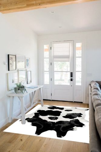 Black and White Cowhide Rug Natural Cow Skin Cow Hide Leather Area Rug Hair On, Large 5 ft X 6 ft Premium Black White Shed Free Natural Hide in White Scandinavian Entryway