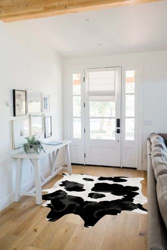 A-STAR Black and White Cowhide Area Rug Premium Quality Natural Cow Skin Leather Rug for Living Room Décor 5ft x 6ft (60Inch x 72Inch, 152.4CM x 182.88CM) X-Large in White Scandinavian Entryway