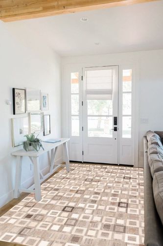 eCarpet Gallery Hand-Knotted | Area Rug for Living Room, Bedroom | Cowhide Patchwork Accent Grey Rug 5'4" x 8'6" | 350262 in White Scandinavian Entryway