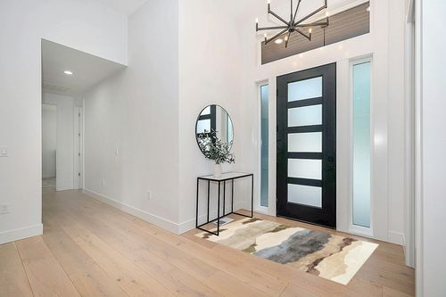 FINOREN Minimalist Area Rug,Abstract Color Block Soft Non-Slip Rug for Bedroom Living Room Hallway Home Entry,Washable Low Pile Floor Decor,Child Pet Friendly,Beige Blue,4x6 Feet in Modern White Entryway