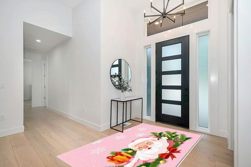 Pink Christmas Area Rug 5 x 8, Washable Bedroom Rug Non-Slip Kitchen Rugs Non Shedding Floor Cover Mat Runner Rug for Living Room Dining Room Outdoor Carpet Santa Claus Pine Needle Snowflake in Modern White Entryway