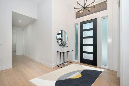 Abani Geometric Beige/Charcoal Yellow Area Rug - 5'x 8' - Modern Half-Moon Design Mid-Century Deco - Easy to Clean - Durable for High Traffic Areas – Bedroom & Office - Medium Pile in Modern White Entryway