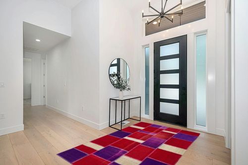 BESPOKY 5'3" x 7'7" (160x230 Cm) Teselya Pink Patchwork Wool Handmade Area Rug in Modern White Entryway