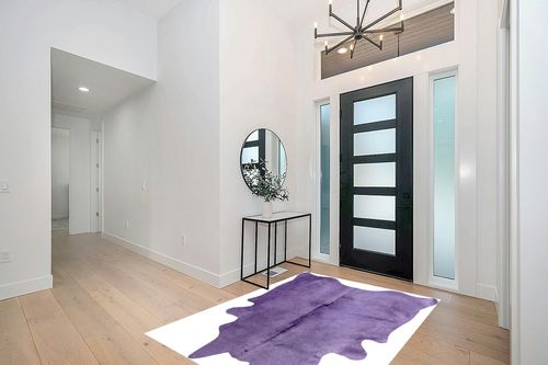 Natural Geneva Cowhide Area Rugs for Living Room and Bedroom | Handmade 100% Cow Rug with Low Pile | Shed-Resistant Home and Office Rug, Purple, 5 ft x 7 ft in Modern White Entryway
