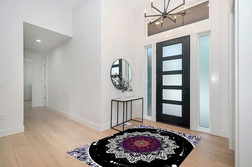 Boho Mandala Area Rug, 5x7ft, Anti-Slip Carpet with Mandala Design Covering The Whole Screen Indoor Outdoor Bohemian Collection Rugs for Bedroom Living Room Office, Multicolor White Black Purple in Modern White Entryway