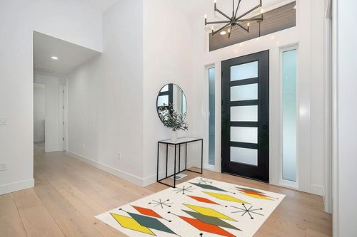 ARTSHOWING Europen Modern Mid Century Large Area Rug 5' x 7', Durable Indoor Outdoor Rugs with Non-Slip Backing for Bedroom Living Room Nursery Kids Home Decor, Orange Yellow Green Prismatic in Modern White Entryway