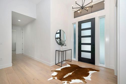 BENRON Large Cowhide Rug 5.3x6.2ft Area Rug Traditional Animal Rug Stylish Bedroom Rug Cow Print Rugs for Living Room Western Decor Room Decoration Carpets,Khaki Brown in Modern White Entryway