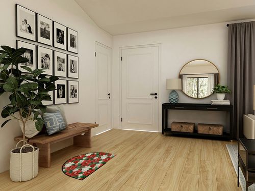 Christmas Floral Poinsettia Red (02) Half Round Door Mat Indoor Entrance Half Circle Area Rug Semi Circular Door Mat Half Moon Rug for Floor Bathroom Living Room Bedroom Kitchen Fireplace 24"x36" in Transitional Minimalistic Entryway