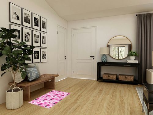 Cute Love Pink Ladybird Bathroom Rugs Fluffy Absorbent Bath Mat Machine Washable Soft Microfiber Shaggy Kitchen Mat Non Slip Carpet Runner for Kitchen Entryway Laundry Room Decor in Transitional Minimalistic Entryway