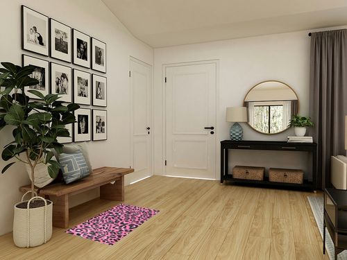 Pink Leopard Bathroom Rugs Fluffy Absorbent Bath Mat Machine Washable Soft Microfiber Shaggy Kitchen Mat Non Slip Carpet Runner for Bath Room Tub Shower Floor in Transitional Minimalistic Entryway