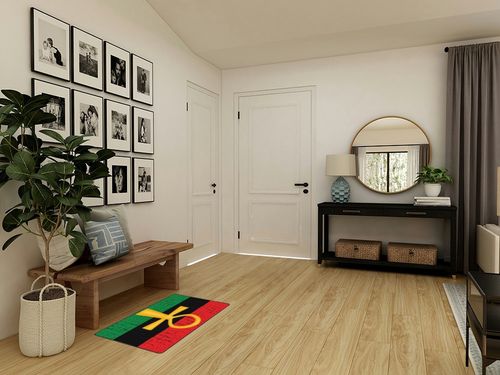 Red and Green Ankh Egyptian Gods Symbol Carpet, Living Room, Bedroom Home Decoration Anti-Slip Rug, Floor Mat in Transitional Minimalistic Entryway