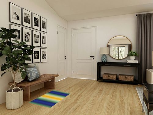 Abstract Plush Shag Bath Rugs Geometric Plaid Colorful Gradient Soft Fluffy Floor Doormat Carpet,Non-Slip Door Mats for Living Room Bedroom Kitchen Entryway Blue Yellow Green in Transitional Minimalistic Entryway