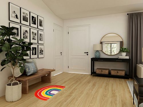 Cute Doormat for Kids - Microfiber Absorbent Bathroom Mats - Front Door Mat Carpet Floor Rug, Rainbow Shape 19.7" x 31.5" in Transitional Minimalistic Entryway