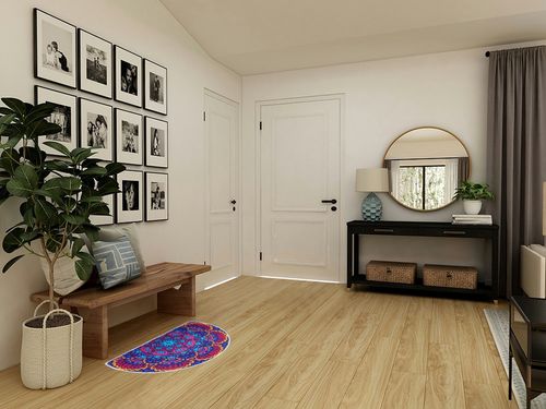 Boho Half Round Indoor Entrance Rug Doormats 36x24 Inches Absorbent Non-Slip Bedroom Front Back Outdoor Welcome for Entryway Machine Washable, Bohemian Red Blue Flower Pattern in Transitional Minimalistic Entryway