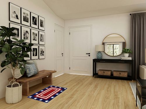 Liora Manne Frontporch Hand-Tufted Indoor/Outdoor Easy Care Area Rug-Traditional, Decorative, Novelty, Transitional, Patriotic Pendant Red 2' x 3' in Transitional Minimalistic Entryway