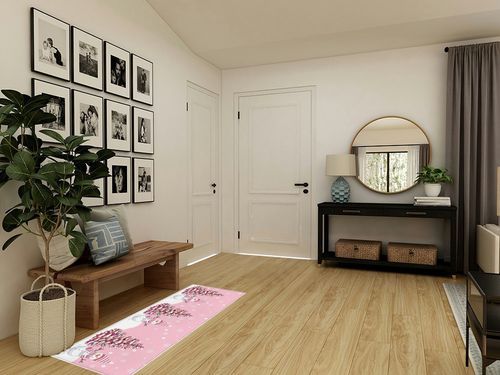 Kitchen Rugs Long Floor Door Mats Absorbent Entryway Rug Winter Christmas Cute Snowman Indoor Carpet Non-Slip Area Runner,Xmas Tree Snowflake on Pink Entrance Doormat for Bedroom Bathroom in Transitional Minimalistic Entryway