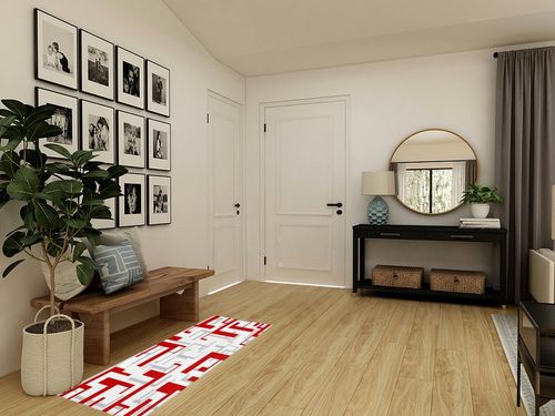 Hallway Runner Rug,Mid Century Geometric Pattern Red Gray White Modern Art Christmas Non Slip Water Absorbent Rug Indoor Entrance Floor Mat Runner for Home Garage Kitchen Laundry 19.7x63in in Transitional Minimalistic Entryway