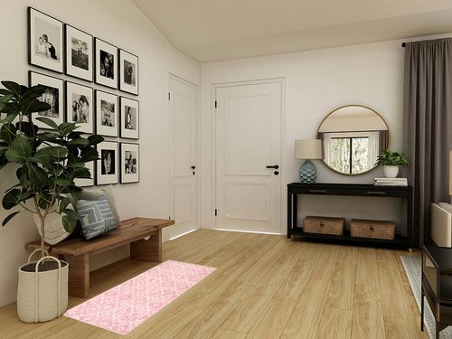 Pink Bathroom Runner Rug in Transitional Minimalistic Entryway