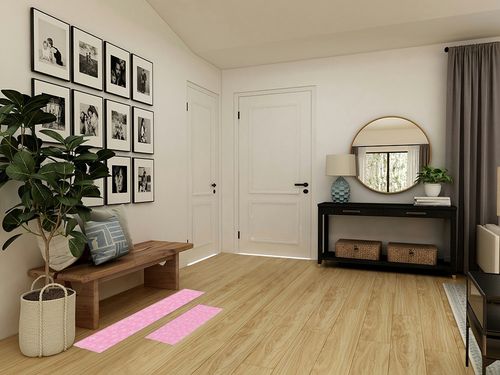 Kitchen Mat 2 Pieces, Christmas Winter Snowflake Pink Kitchen Rugs and Mats Non Slip Runner Rug Washable Floor Mats for Kitchen Home 18" x 30" + 18" x 48" in Transitional Minimalistic Entryway